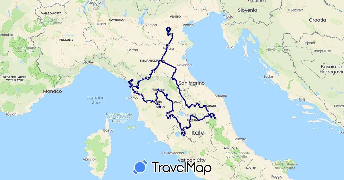 TravelMap itinerary: driving in Italy (Europe)