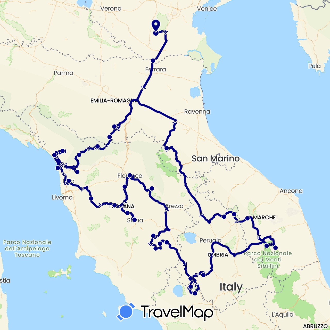 TravelMap itinerary: driving in Italy (Europe)
