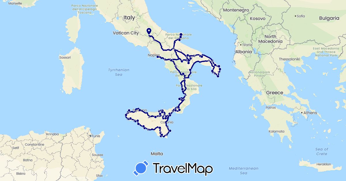 TravelMap itinerary: driving in Italy (Europe)