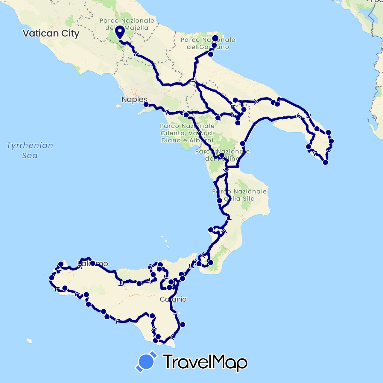 TravelMap itinerary: driving in Italy (Europe)